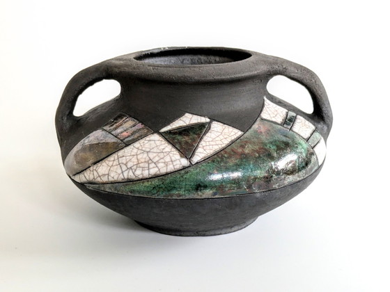 Image 1 of Vase Studio Pottery | Vintage Raku Glaze Ceramic | Boho Eclectic