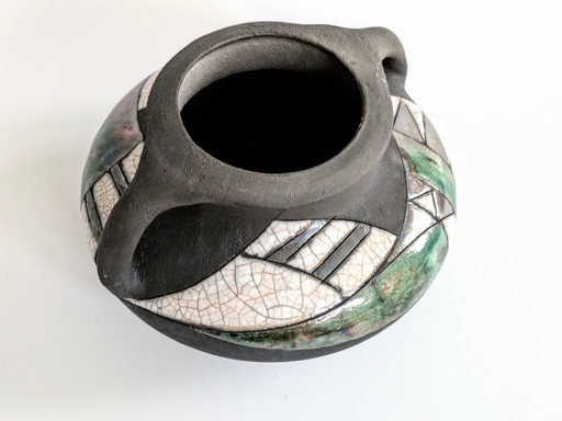 Vase Studio Pottery | Vintage Raku Glaze Ceramic | Boho Eclectic