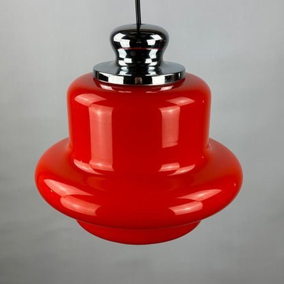 Image 1 of Lampe suspendue Hustadt Leuchten - Verre opalin rouge, 1960
