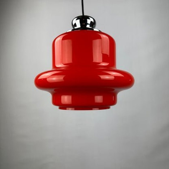 Image 1 of Lampe suspendue Hustadt Leuchten - Verre opalin rouge, 1960