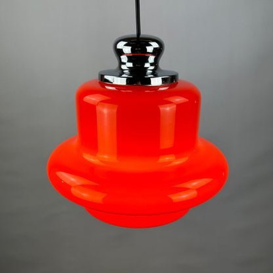 Image 1 of Lampe suspendue Hustadt Leuchten - Verre opalin rouge, 1960