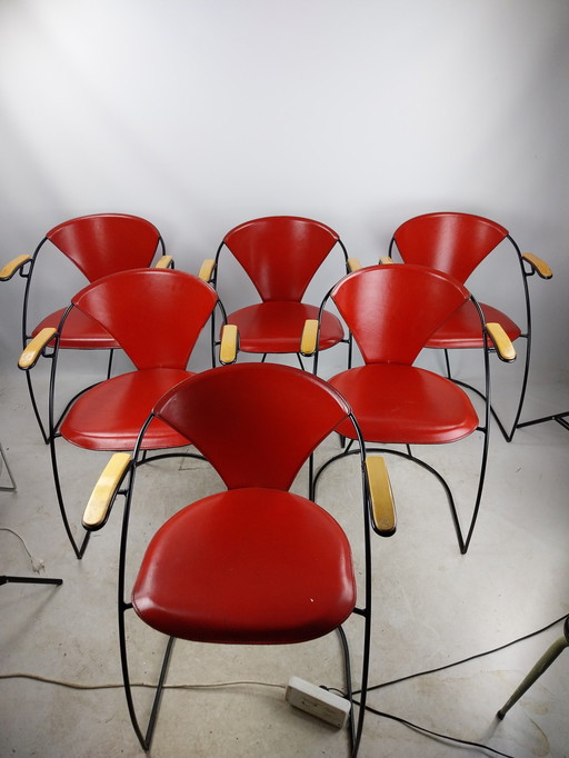 1 X Ensemble de 6 chaises de salle à manger Arrben Italy 1980's.