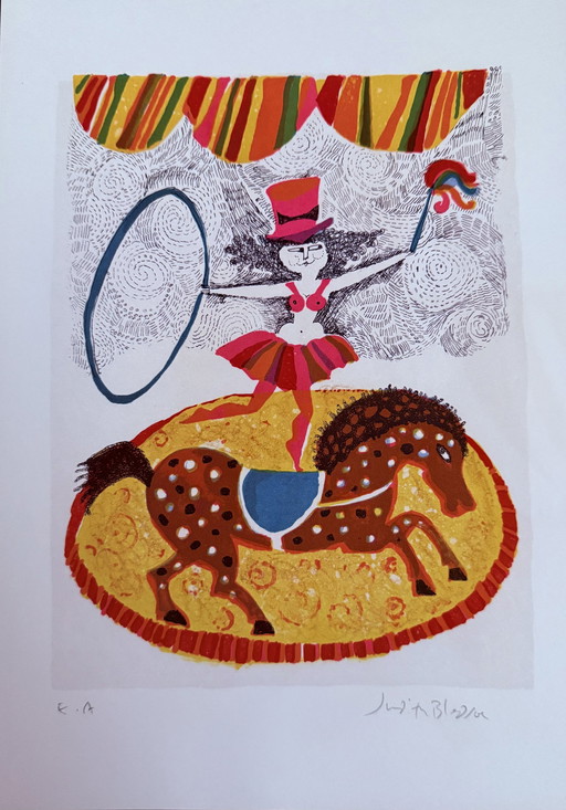 Judith Bledsoe : "L'Écuyère". Lithographie signée E.A.