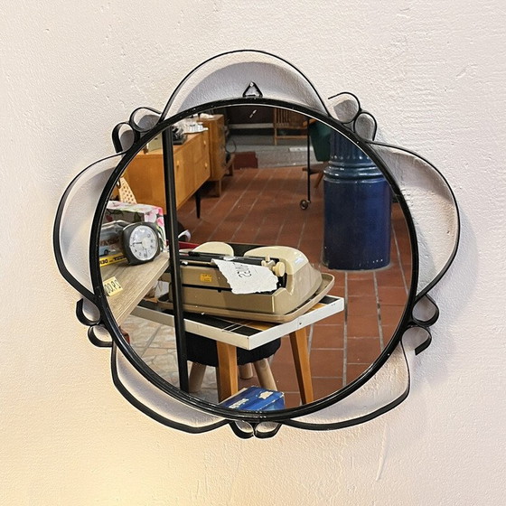Image 1 of Miroir mural rond vintage pour Veb Sonneberg, Allemagne 1970