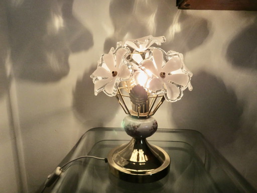 Lampe "Bouquet De Fleurs" Laiton, Porcelaine, 1980