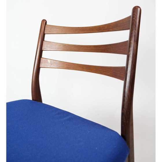 Image 1 of Ensemble de 3 chaises vintage en teck et tapisserie bleu foncé, Danemark 1960