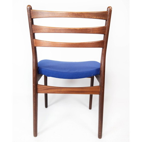 Image 1 of Ensemble de 3 chaises vintage en teck et tapisserie bleu foncé, Danemark 1960