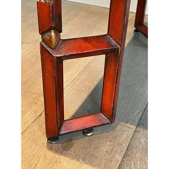 Image 1 of Table basse vintage en laque rouge avec décoration chinoise dorée, 1970