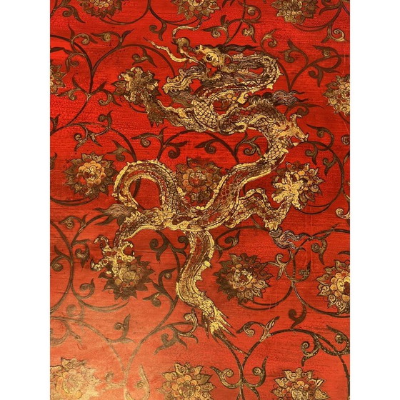 Image 1 of Table basse vintage en laque rouge avec décoration chinoise dorée, 1970
