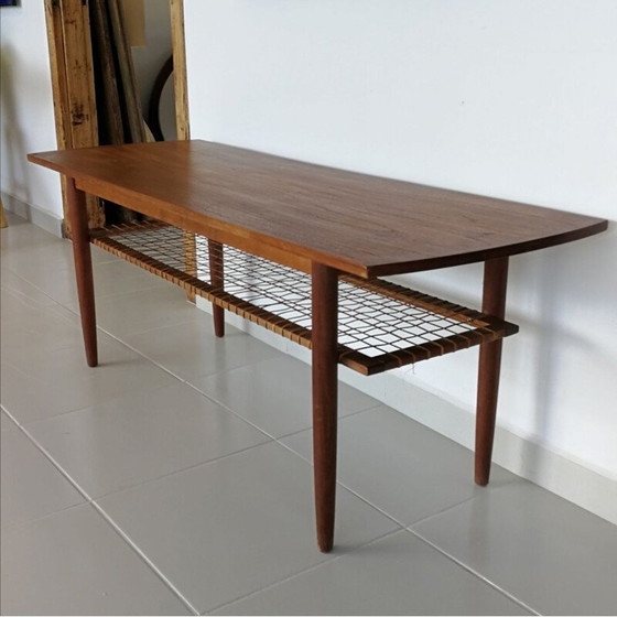 Image 1 of Table basse vintage en teck et ratan tressé