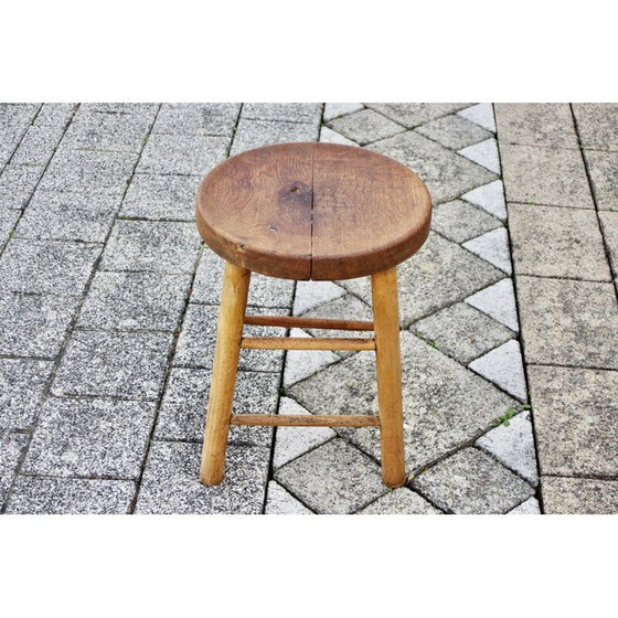 Image 1 of Tabouret vintage en bois de chêne par Maison Hurel Paris, 1960