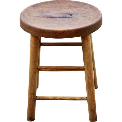 Tabouret vintage en bois de chêne par Maison Hurel Paris, 1960