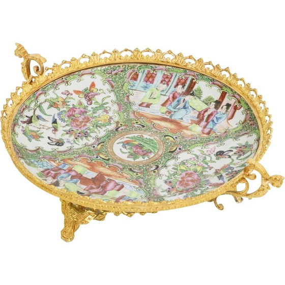 Image 1 of Assiette vintage en porcelaine de Canton et bronze, années 1880