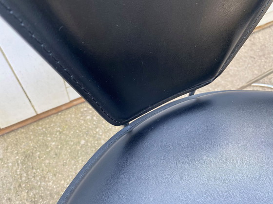 Image 1 of Lot De 4 Fauteuils Chaises Linda De Arrben Cuir Noir Armature Acier Chromé Vintage 1980