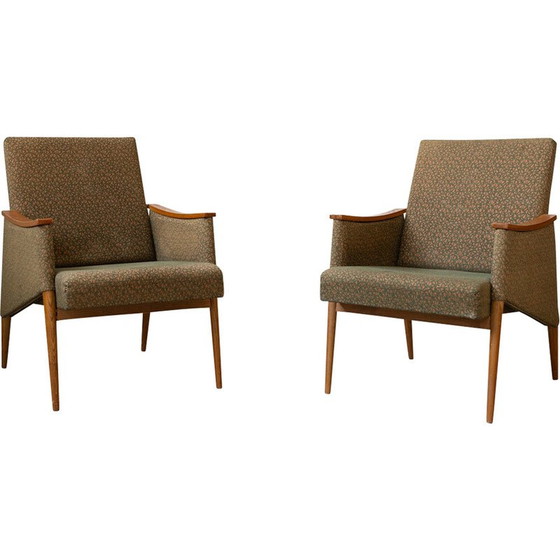 Image 1 of Paire de fauteuils vintage en bois de chêne et tissu, Tchécoslovaquie 1970