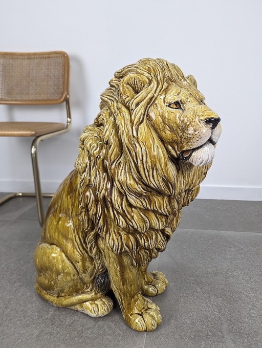 Sculpture de lion en terre cuite émaillée, Italie, années 1960