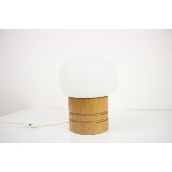 Image 1 of Lampe de table vintage en verre au lait et bois par Ivan Jake pour Osvetlovaci Sklo, 1960