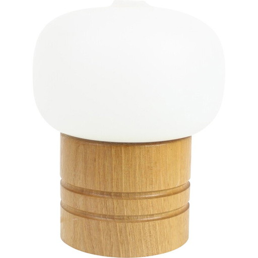 Lampe de table vintage en verre au lait et bois par Ivan Jake pour Osvetlovaci Sklo, 1960