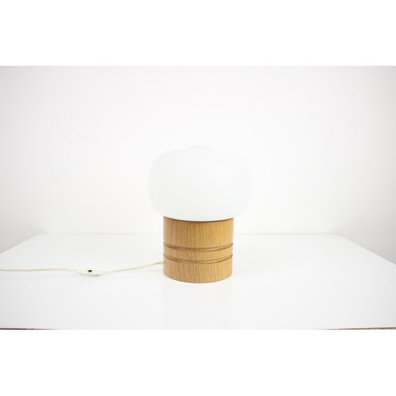 Image 1 of Lampe de table vintage en verre au lait et bois par Ivan Jake pour Osvetlovaci Sklo, 1960