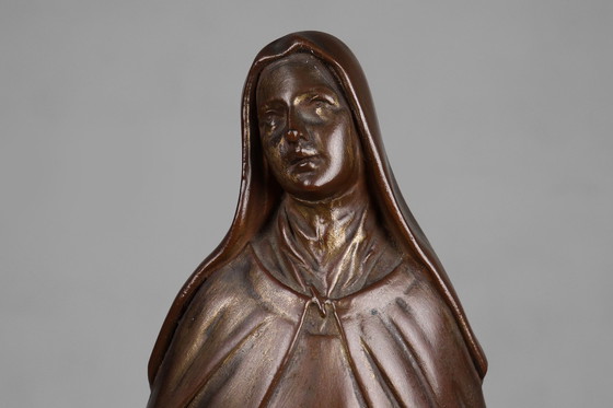 Image 1 of Grande statue de Sainte Marie en plâtre peint en bronze, Belgique, années 1930