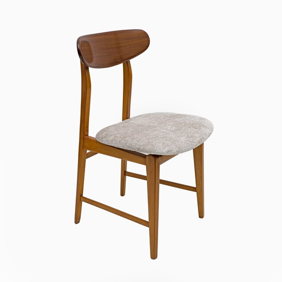 Image 1 of Ensemble de six chaises de salle à manger en bois de teck et tissu Bouclè, Danemark, années 1960