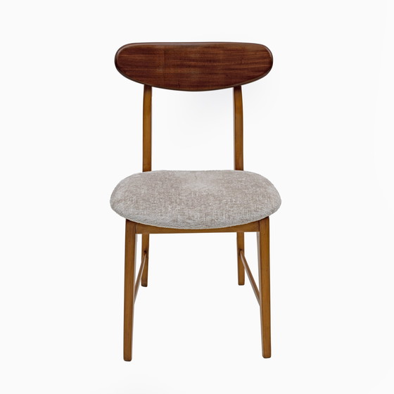 Image 1 of Ensemble de six chaises de salle à manger en bois de teck et tissu Bouclè, Danemark, années 1960