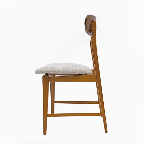 Image 1 of Ensemble de six chaises de salle à manger en bois de teck et tissu Bouclè, Danemark, années 1960