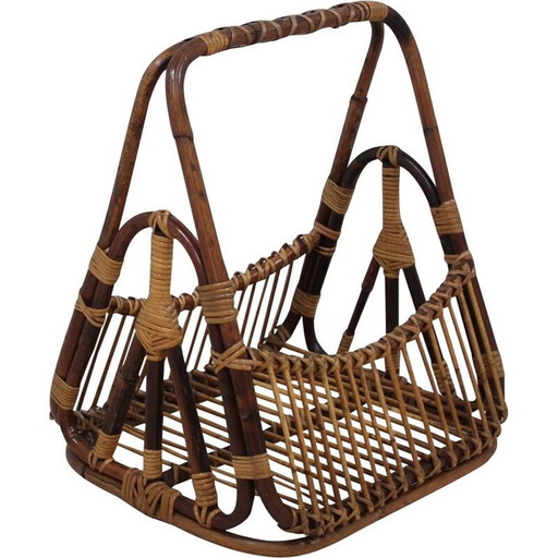 Porte-revues vintage en rotin par F.lli Castano, années 1950