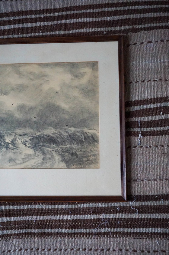 Image 1 of Ancien dessin de paysage de campagne hollandais par Pie Schmidt * 1920S * Encadré * Croquis original