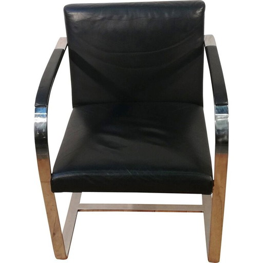 Fauteuil vintage en acier chromé et cuir noir