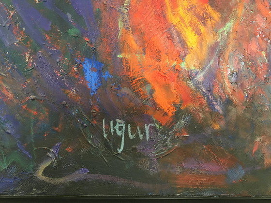 Image 1 of Tournesol sur tissu Peinture à l'huile