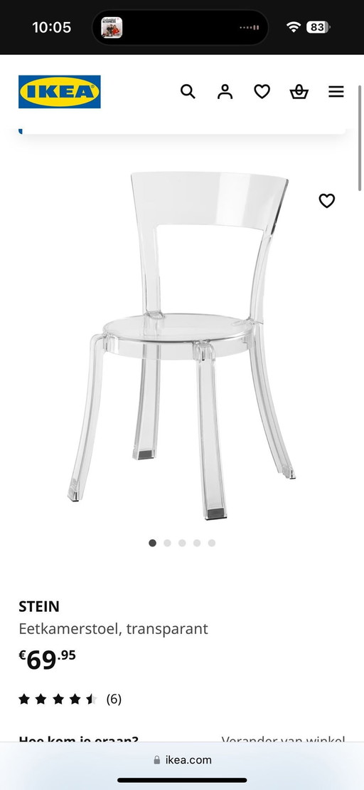 Chaises modernes transparentes - 4 pièces - presque neuves Type : Stein