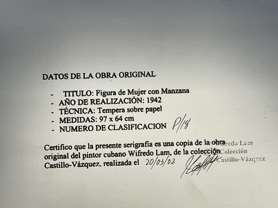 Image 1 of Wifredo Lam, Cuba, sérigraphie de l'atelier René Portocarrero, certifiée en 2002.