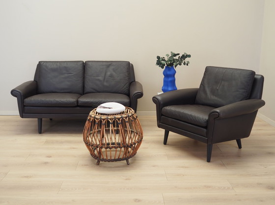 Image 1 of Fauteuil en cuir marron, Design danois, 1960S, Designer : Aage Christiansen, Manufacture : Erhardsen & Andersen