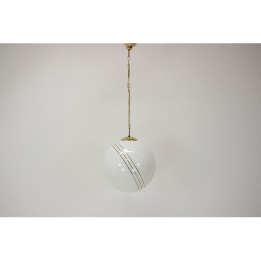 Lampe suspendue vintage en verre et laiton par Kamenický Šenov, République Tchèque 1970