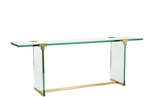 Peter Ghyczy. Console En Verre Et Laiton Doré. Années 1970.