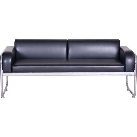 Image 1 of Canapé vintage en cuir noir de Vichr a Spol, années 1930
