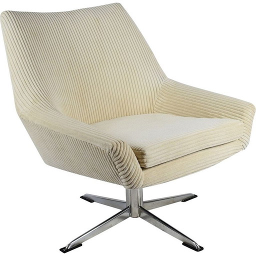 Fauteuil vintage "Shell" en velours côtelé beige années 1960