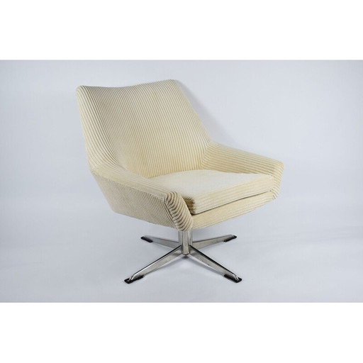 Fauteuil vintage "Shell" en velours côtelé beige années 1960