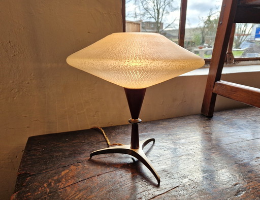 Lampe de table atomique à trépied, Belgique massive, années 1950