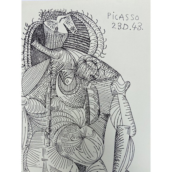 Image 1 of Lithographie vintage d'une femme assise par Picasso, 1943
