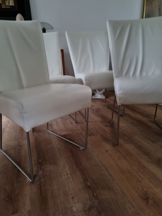 Image 1 of 4x Chaises de salle à manger en cuir écru/blanc