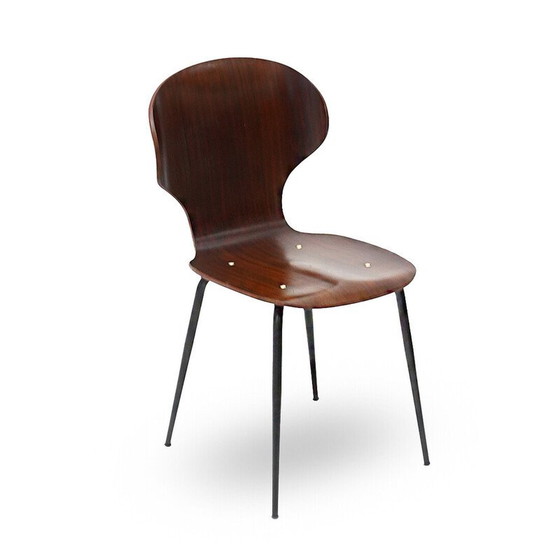 Image 1 of Ensemble de 4 chaises vintage "Lulli" en métal et contreplaqué par Carlo Ratti pour Industria Legni Curvati, 1950