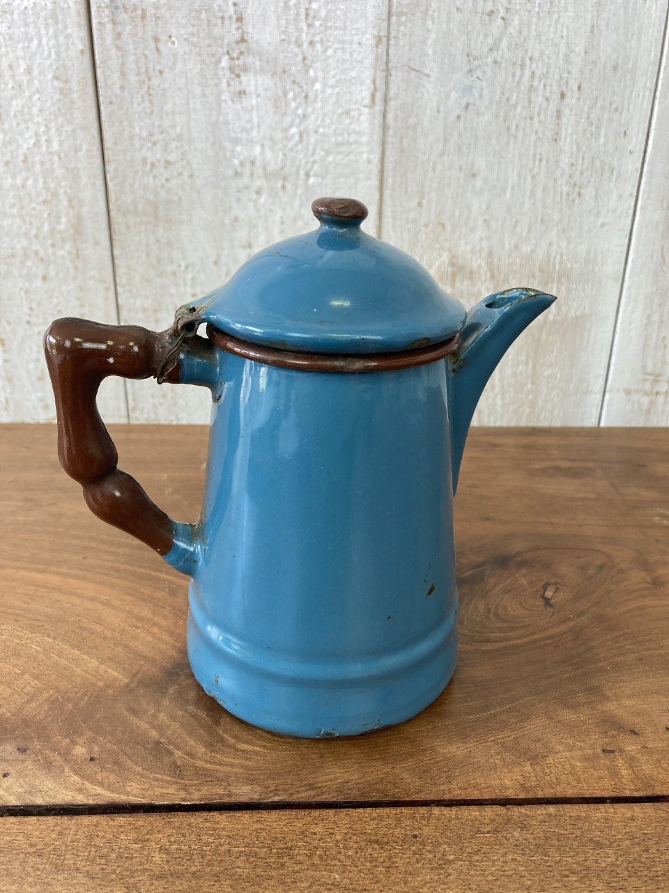 Cafetière Vintage Métal Émaillé Beige - Ancienne - Bon État