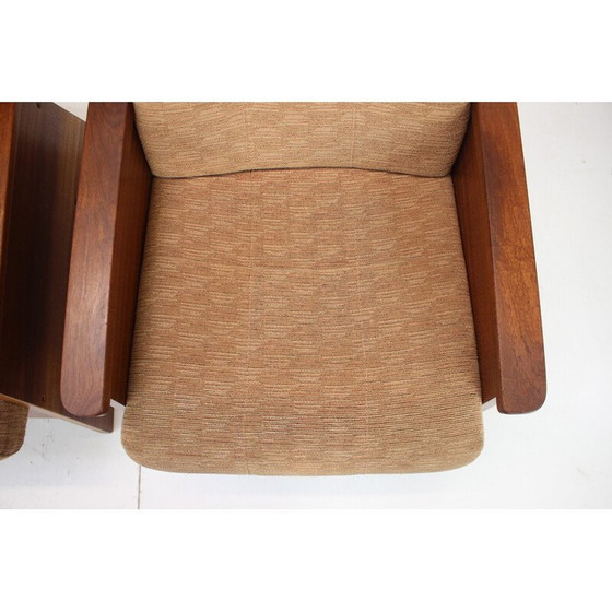Image 1 of Paire de fauteuils vintage en bois et tissu, Tchécoslovaquie 1970