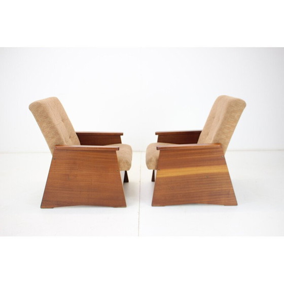 Image 1 of Paire de fauteuils vintage en bois et tissu, Tchécoslovaquie 1970