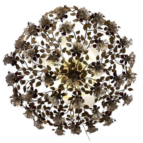 Image 1 of Lustre rond vintage en verre de Murano et laiton