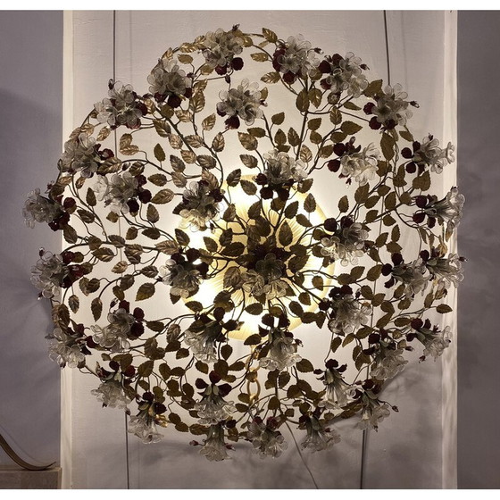 Image 1 of Lustre rond vintage en verre de Murano et laiton