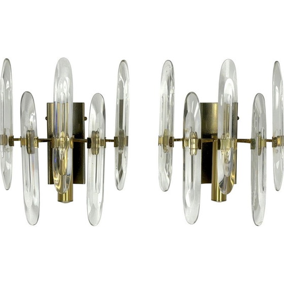 Image 1 of Paire d'appliques vintage en verre et laiton doré par Sciolari, Italie, années 1970