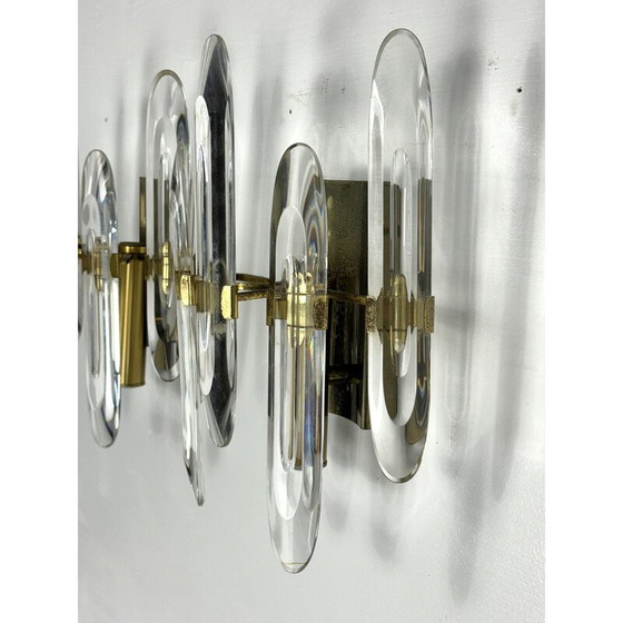 Image 1 of Paire d'appliques vintage en verre et laiton doré par Sciolari, Italie, années 1970